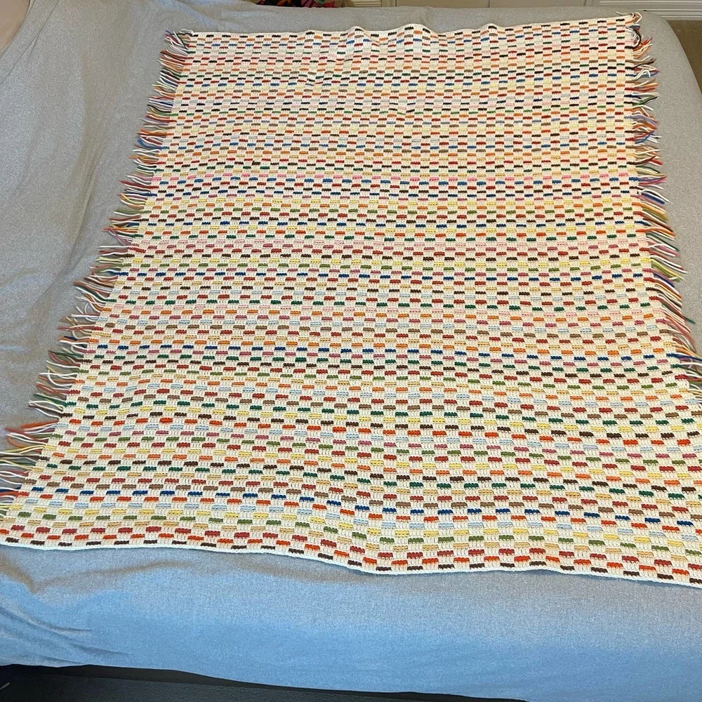 Multicolor Woven Cotton Throw Blanket with Fringe